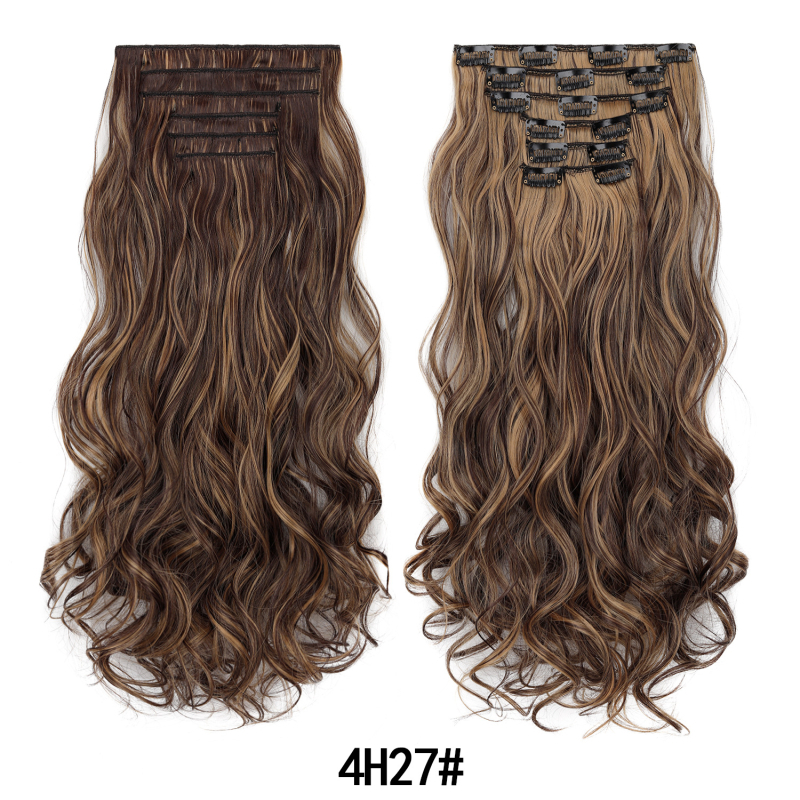 Extensii de păr cu clips, set de șase bucăți, 16 clips, păr lung și buclat, fără cusături, aproximativ 50 cm