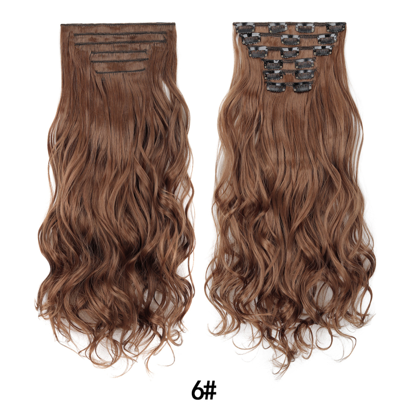 Extensii de păr cu clips, set de șase bucăți, 16 clips, păr lung și buclat, fără cusături, aproximativ 50 cm