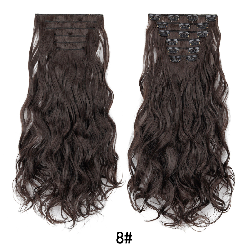 Extensii de păr cu clips, set de șase bucăți, 16 clips, păr lung și buclat, fără cusături, aproximativ 50 cm