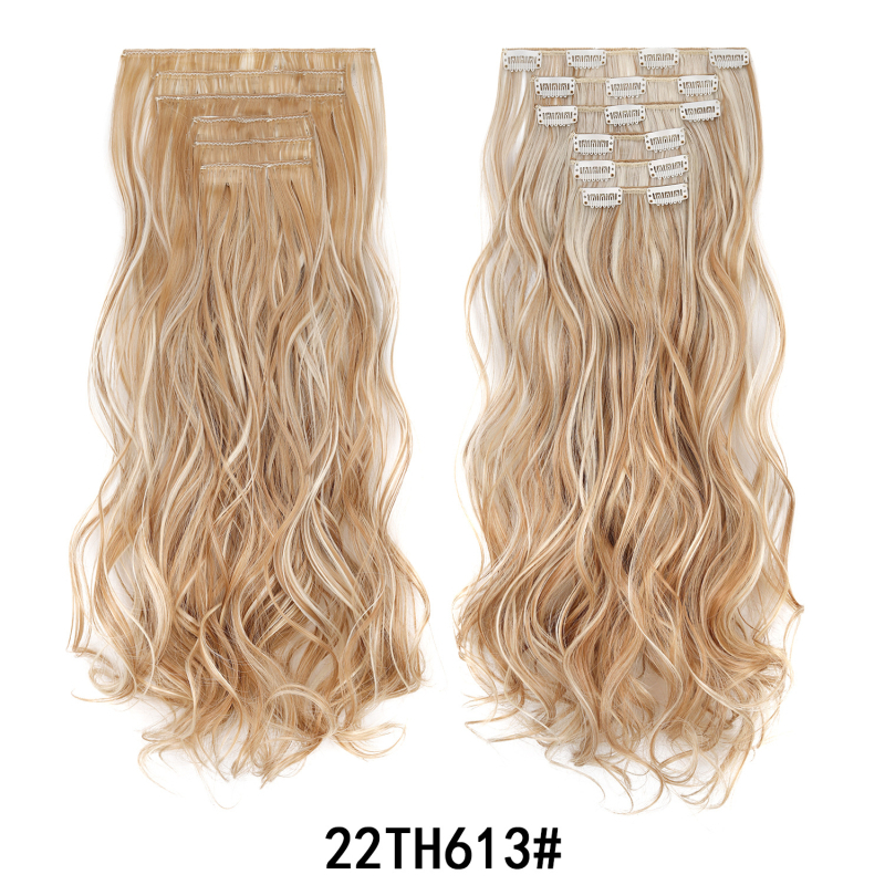 Extensii de păr cu clips, set de șase bucăți, 16 clips, păr lung și buclat, fără cusături, aproximativ 50 cm