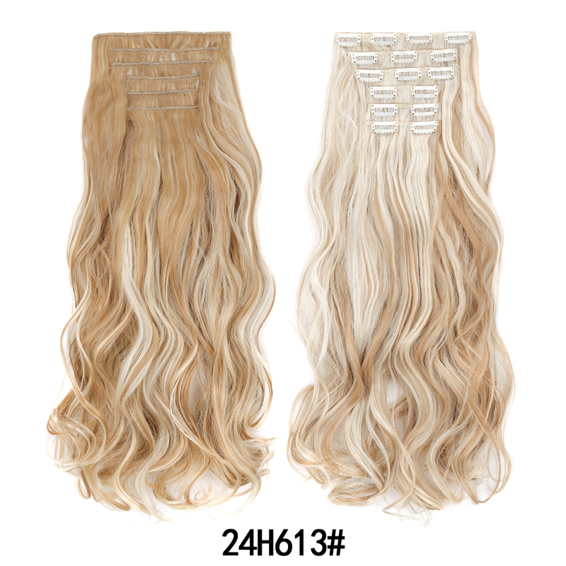 Extensii de păr cu clips, set de șase bucăți, 16 clips, păr lung și buclat, fără cusături, aproximativ 50 cm