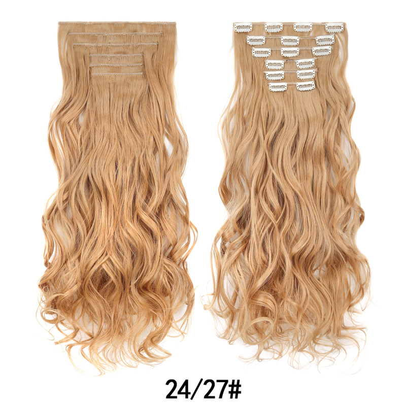 Extensii de păr cu clips, set de șase bucăți, 16 clips, păr lung și buclat, fără cusături, aproximativ 50 cm