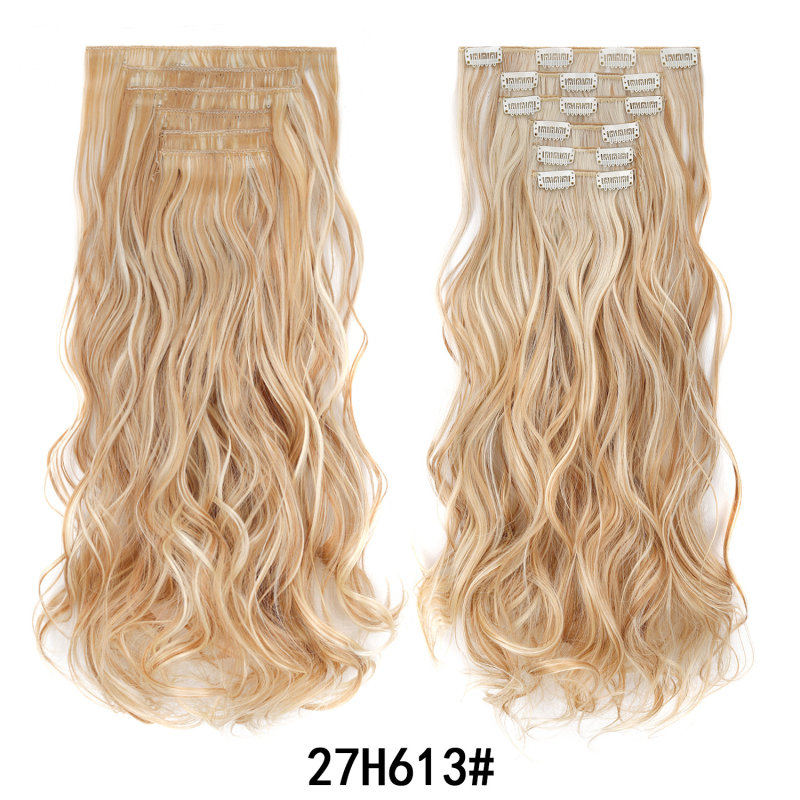 Extensii de păr cu clips, set de șase bucăți, 16 clips, păr lung și buclat, fără cusături, aproximativ 50 cm