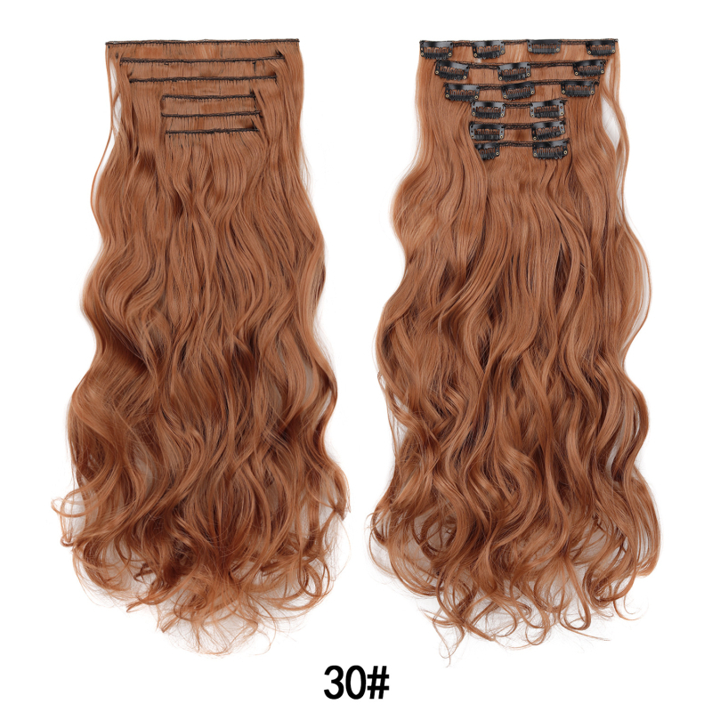 Extensii de păr cu clips, set de șase bucăți, 16 clips, păr lung și buclat, fără cusături, aproximativ 50 cm
