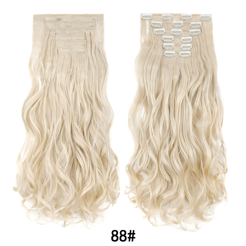 Extensii de păr cu clips, set de șase bucăți, 16 clips, păr lung și buclat, fără cusături, aproximativ 50 cm
