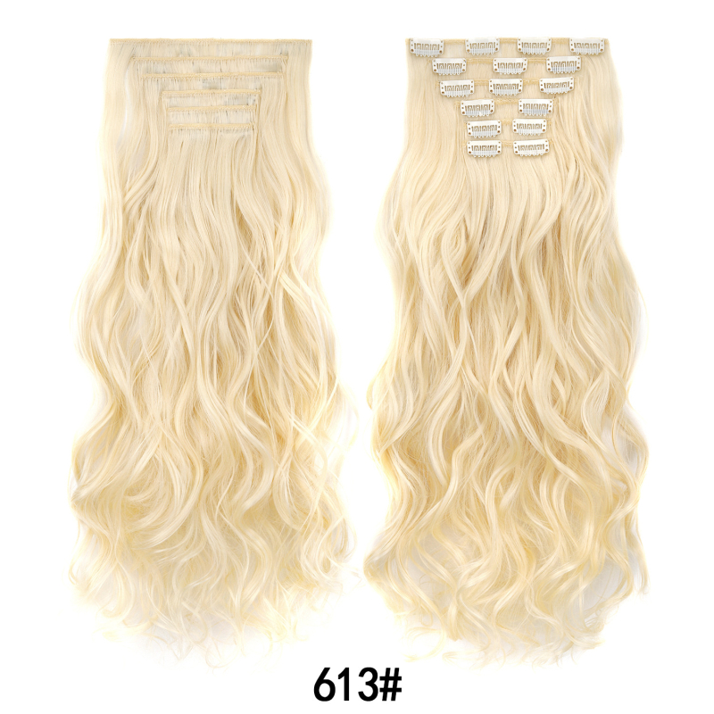 Extensii de păr cu clips, set de șase bucăți, 16 clips, păr lung și buclat, fără cusături, aproximativ 50 cm