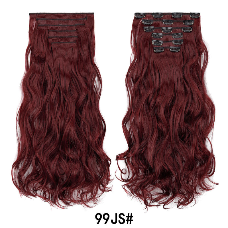 Extensii de păr cu clips, set de șase bucăți, 16 clips, păr lung și buclat, fără cusături, aproximativ 50 cm