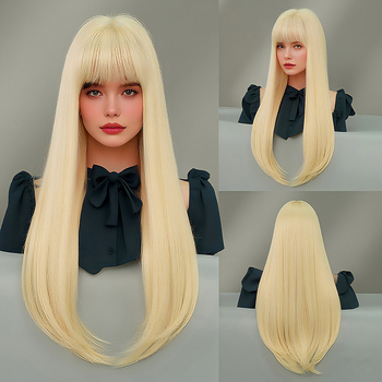 Περούκα με μακριά ίσια μαλλιά, εσωτερική αγκράφα, στρώσεις, φράντζ, ίνες ανθεκτικές σε υψηλές θερμοκρασίες