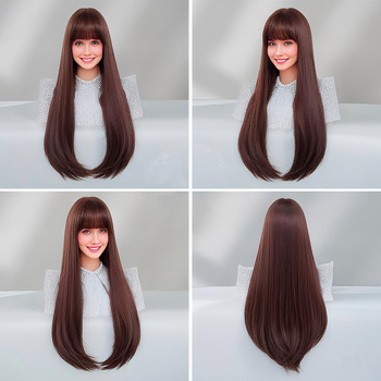 Περούκα με μακριά ίσια μαλλιά, εσωτερική αγκράφα, στρώσεις, φράντζ, ίνες ανθεκτικές σε υψηλές θερμοκρασίες