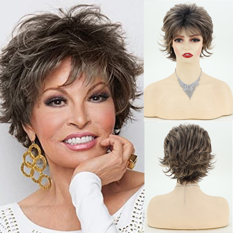 Yimei parūka – īsa pūkaina viļņaina sintētiska šķiedra, pilna galvas pārklāšana, bangs taisnas vai sāniski novietotas, augstas temperatūras šķiedras, mehāniska cepure, dabīgs izskats