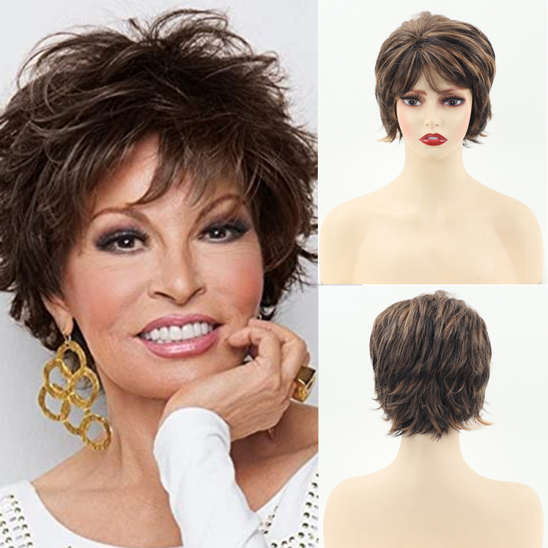 Yimei parūka – īsa pūkaina viļņaina sintētiska šķiedra, pilna galvas pārklāšana, bangs taisnas vai sāniski novietotas, augstas temperatūras šķiedras, mehāniska cepure, dabīgs izskats