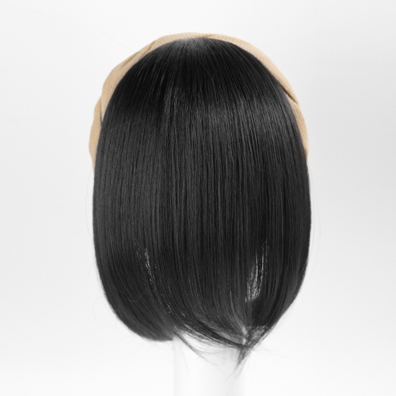 Perucă cu bandă pentru femei, într-un pies, păr sintetic, fibre rezistente la temperaturi înalte, păr scurt, stil drept, model cu cerc răsucit pentru volum