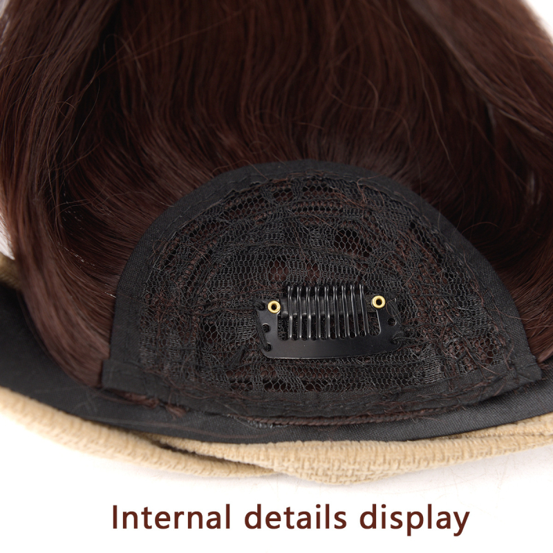 Perucă cu bandă pentru femei, într-un pies, păr sintetic, fibre rezistente la temperaturi înalte, păr scurt, stil drept, model cu cerc răsucit pentru volum