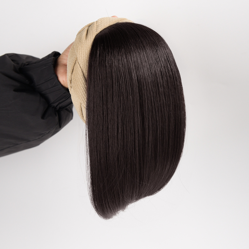 Perucă cu bandă pentru femei, într-un pies, păr sintetic, fibre rezistente la temperaturi înalte, păr scurt, stil drept, model cu cerc răsucit pentru volum