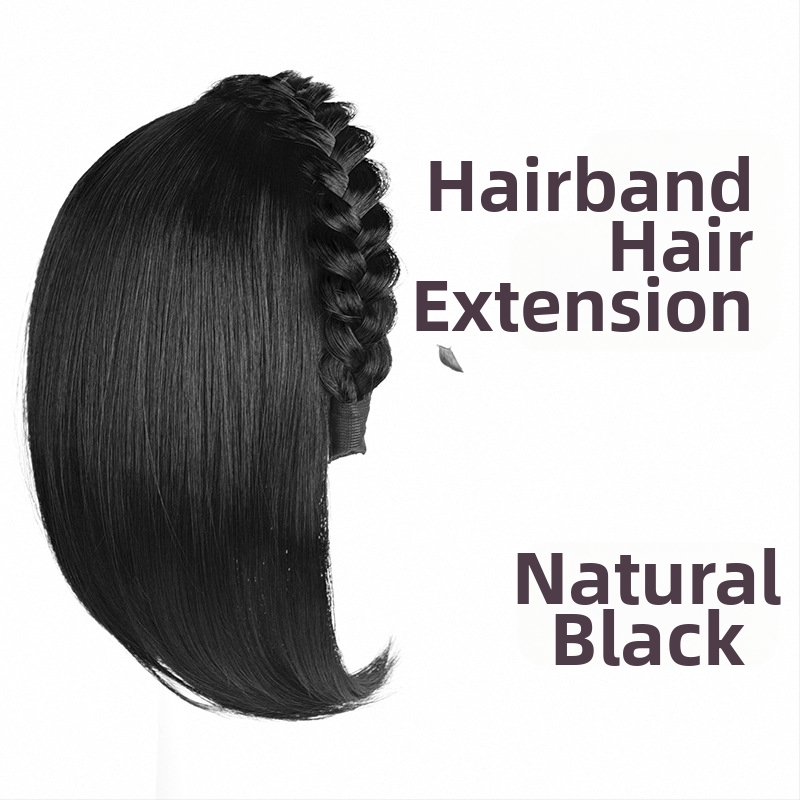 Perucă cu bandă pentru femei, într-un pies, păr sintetic, fibre rezistente la temperaturi înalte, păr scurt, stil drept, model cu cerc răsucit pentru volum