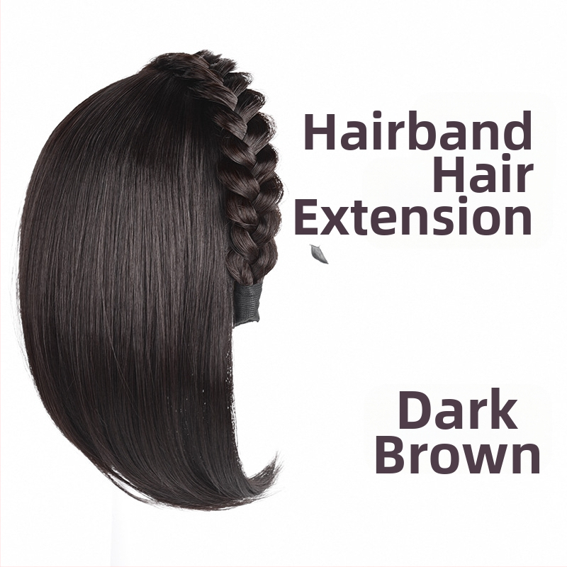 Perucă cu bandă pentru femei, într-un pies, păr sintetic, fibre rezistente la temperaturi înalte, păr scurt, stil drept, model cu cerc răsucit pentru volum