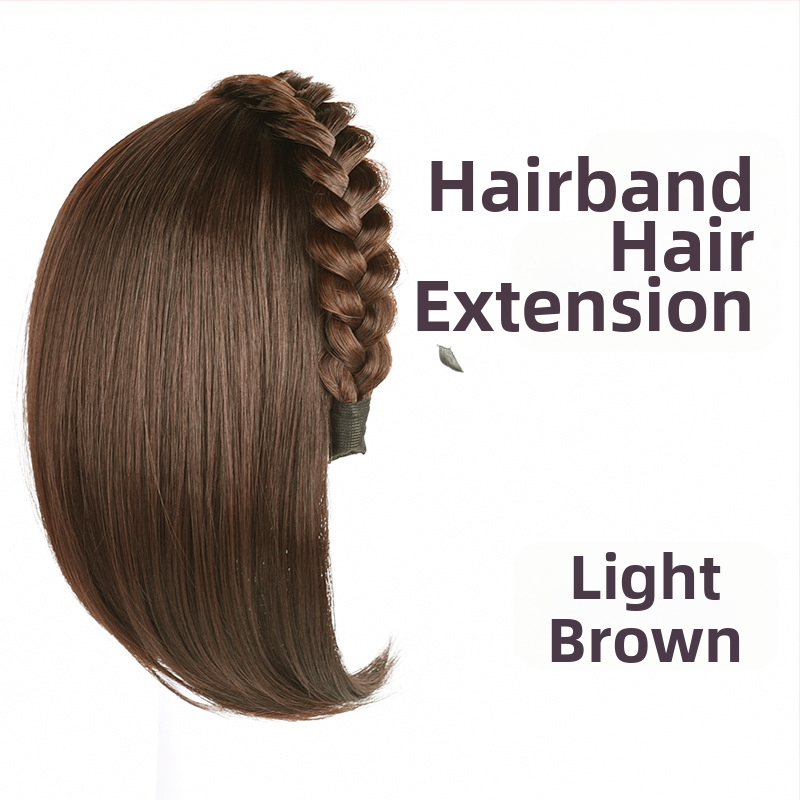 Perucă cu bandă pentru femei, într-un pies, păr sintetic, fibre rezistente la temperaturi înalte, păr scurt, stil drept, model cu cerc răsucit pentru volum