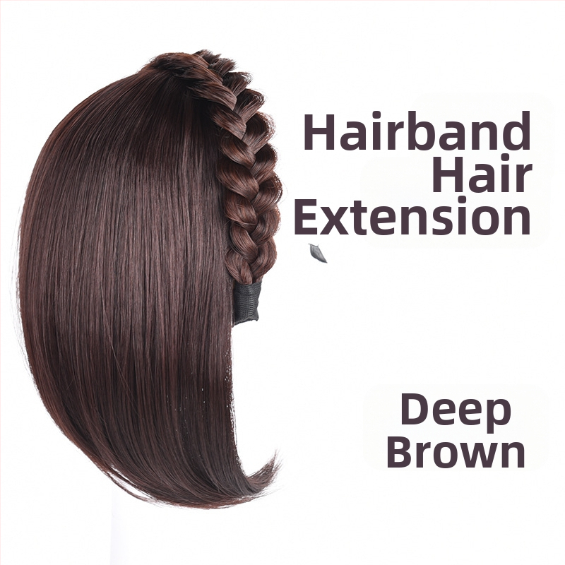 Perucă cu bandă pentru femei, într-un pies, păr sintetic, fibre rezistente la temperaturi înalte, păr scurt, stil drept, model cu cerc răsucit pentru volum