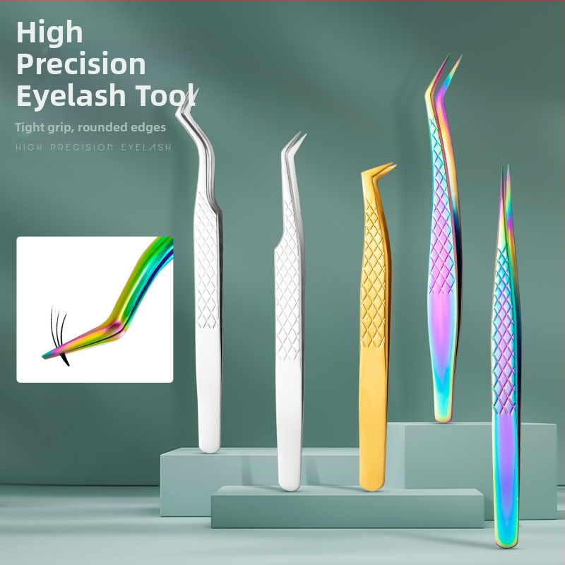 Profesionalus blakstienų pincetų rinkinys – aukšta tikslumas, nerūdijantis plienas, deimantinis raštas, prekės ženklas Yihong