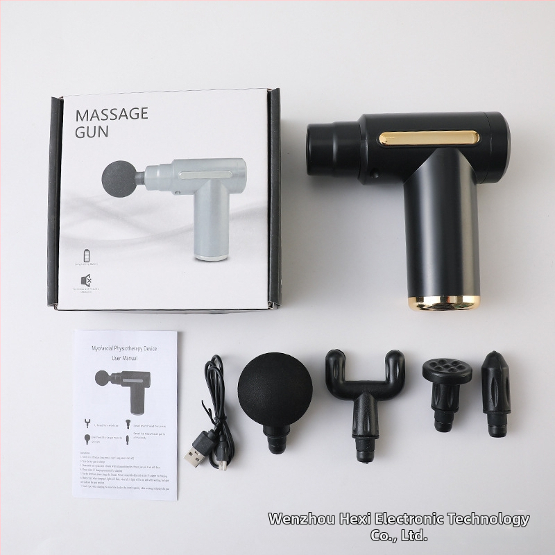 Mini kaasaskantav fascia-püstol massaažiks muskuulude lõõgastuseks ja kaela lülisamba massaažiks — Harjatud mootor, LCD-ekraan, 5+ kiirust, 4 massaažipead, Sisseehitatud aku 500–800 mAh