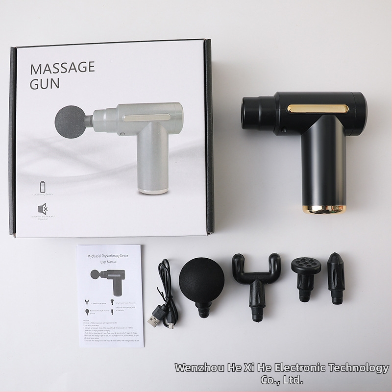 Mini kaasaskantav fascia-püstol massaažiks muskuulude lõõgastuseks ja kaela lülisamba massaažiks — Harjatud mootor, LCD-ekraan, 5+ kiirust, 4 massaažipead, Sisseehitatud aku 500–800 mAh