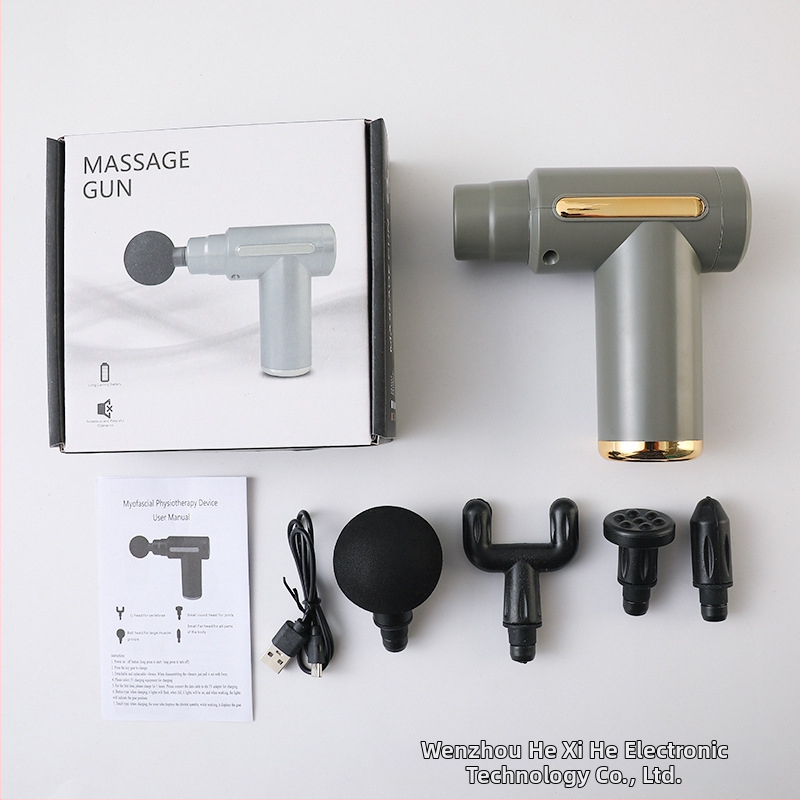 Mini kaasaskantav fascia-püstol massaažiks muskuulude lõõgastuseks ja kaela lülisamba massaažiks — Harjatud mootor, LCD-ekraan, 5+ kiirust, 4 massaažipead, Sisseehitatud aku 500–800 mAh