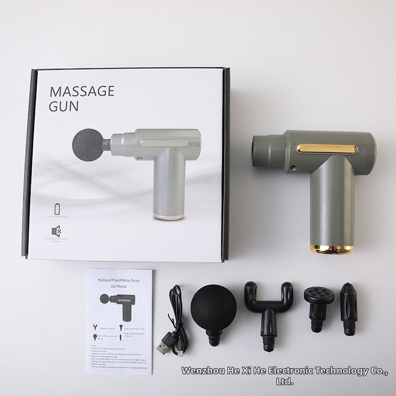 Mini kaasaskantav fascia-püstol massaažiks muskuulude lõõgastuseks ja kaela lülisamba massaažiks — Harjatud mootor, LCD-ekraan, 5+ kiirust, 4 massaažipead, Sisseehitatud aku 500–800 mAh