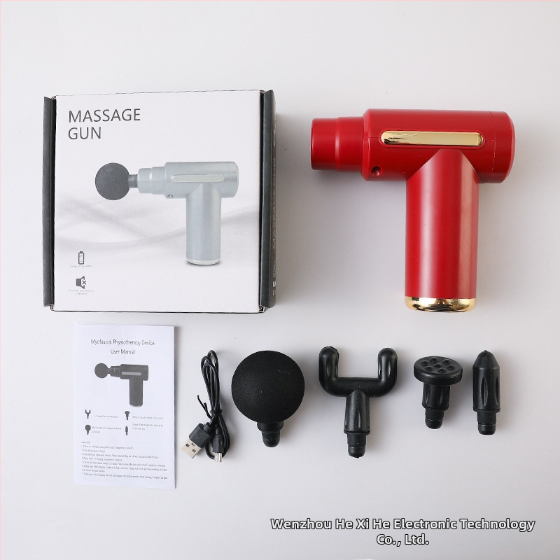 Mini kaasaskantav fascia-püstol massaažiks muskuulude lõõgastuseks ja kaela lülisamba massaažiks — Harjatud mootor, LCD-ekraan, 5+ kiirust, 4 massaažipead, Sisseehitatud aku 500–800 mAh