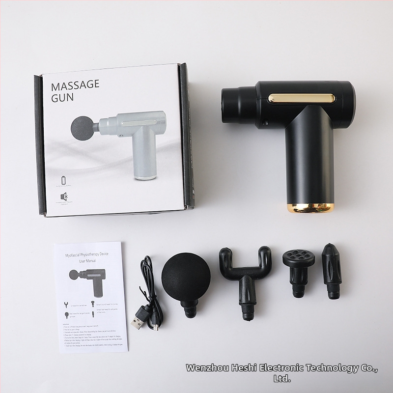 Mini kaasaskantav fascia-püstol massaažiks muskuulude lõõgastuseks ja kaela lülisamba massaažiks — Harjatud mootor, LCD-ekraan, 5+ kiirust, 4 massaažipead, Sisseehitatud aku 500–800 mAh