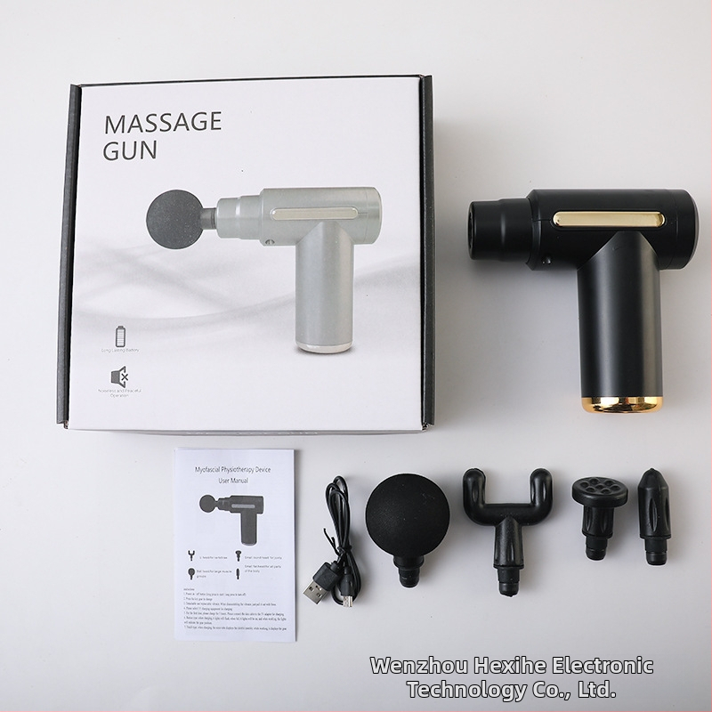 Mini kaasaskantav fascia-püstol massaažiks muskuulude lõõgastuseks ja kaela lülisamba massaažiks — Harjatud mootor, LCD-ekraan, 5+ kiirust, 4 massaažipead, Sisseehitatud aku 500–800 mAh