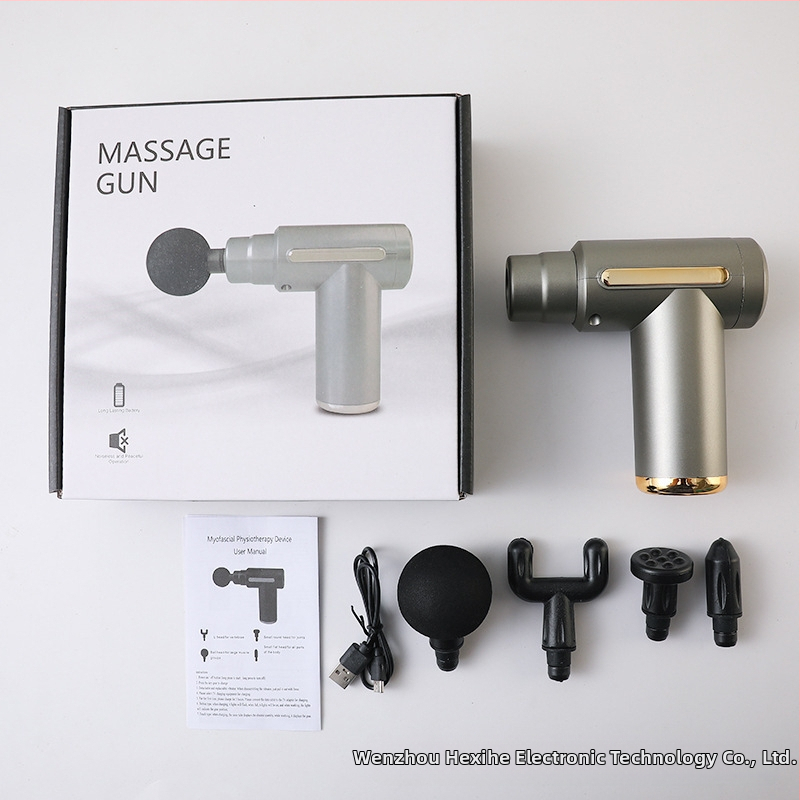 Mini kaasaskantav fascia-püstol massaažiks muskuulude lõõgastuseks ja kaela lülisamba massaažiks — Harjatud mootor, LCD-ekraan, 5+ kiirust, 4 massaažipead, Sisseehitatud aku 500–800 mAh