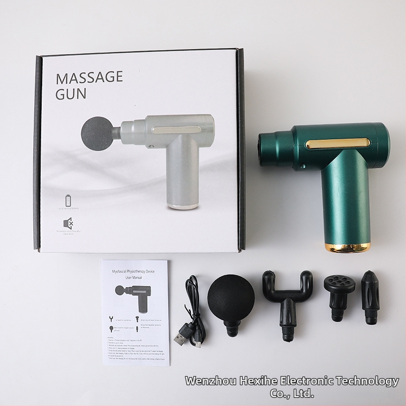 Mini kaasaskantav fascia-püstol massaažiks muskuulude lõõgastuseks ja kaela lülisamba massaažiks — Harjatud mootor, LCD-ekraan, 5+ kiirust, 4 massaažipead, Sisseehitatud aku 500–800 mAh