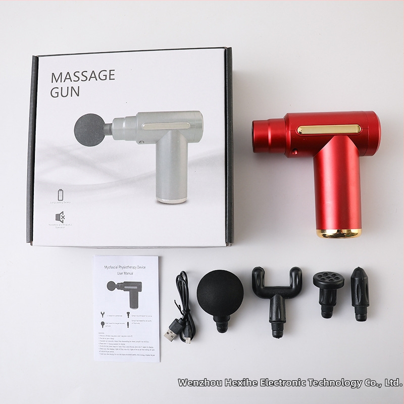 Mini kaasaskantav fascia-püstol massaažiks muskuulude lõõgastuseks ja kaela lülisamba massaažiks — Harjatud mootor, LCD-ekraan, 5+ kiirust, 4 massaažipead, Sisseehitatud aku 500–800 mAh