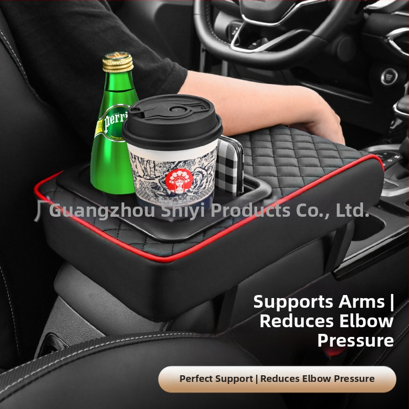 Univerzálny podložka pre automobily armrest box booster pad s centrálnym lakťovým opierkou, držiakom na poháre a skladovacou škatulkou; ABS materiál; značka Eleven; prispôsobiteľné