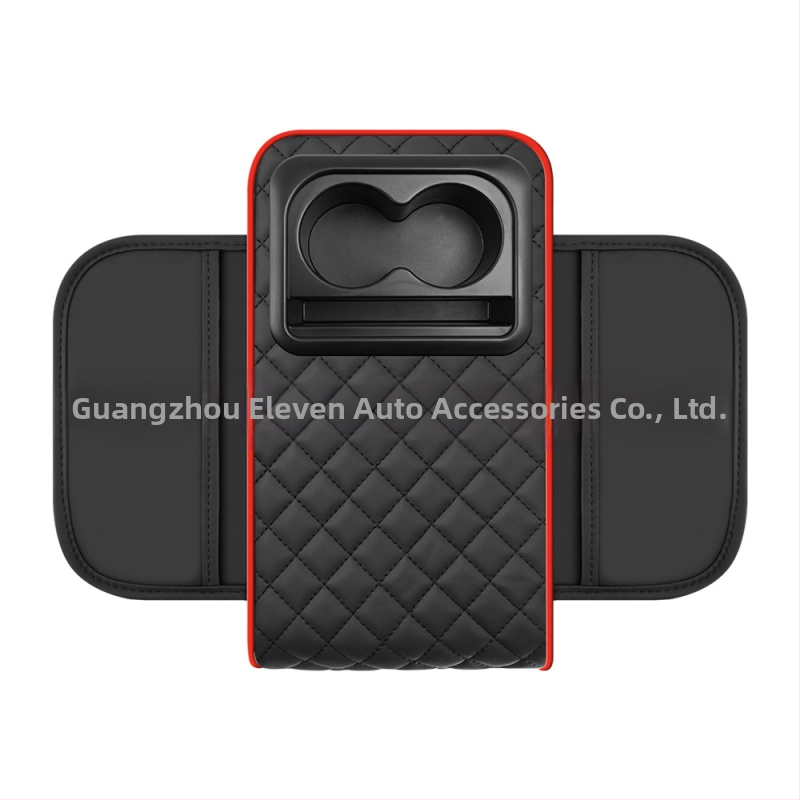 Univerzálny podložka pre automobily armrest box booster pad s centrálnym lakťovým opierkou, držiakom na poháre a skladovacou škatulkou; ABS materiál; značka Eleven; prispôsobiteľné