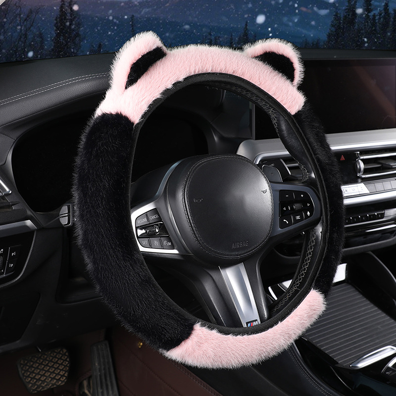 Καλύμμα τιμονιού από συνθετικό βελούδο με σχέδιο αυτιών, χειμερινό, κατάλληλο για όλα τα αυτοκίνητα, γλυκό στυλ (Υλικό: συνθετικό βελούδο; Εποχή: χειμώνας; Εγκατάσταση: καθολική; Στυλ: γλυκό)