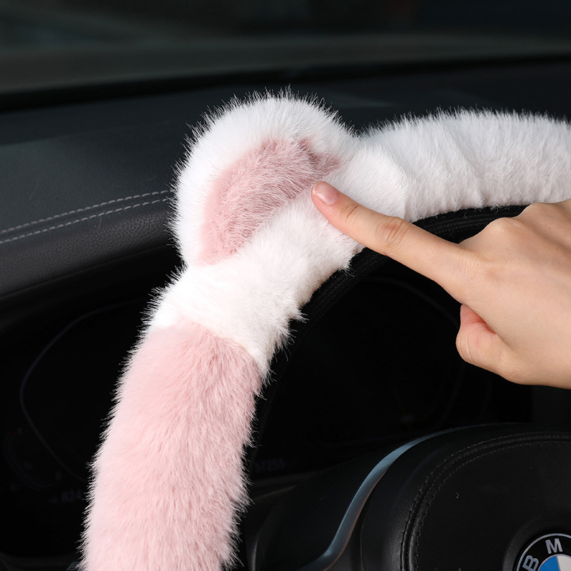 Καλύμμα τιμονιού από συνθετικό βελούδο με σχέδιο αυτιών, χειμερινό, κατάλληλο για όλα τα αυτοκίνητα, γλυκό στυλ (Υλικό: συνθετικό βελούδο; Εποχή: χειμώνας; Εγκατάσταση: καθολική; Στυλ: γλυκό)