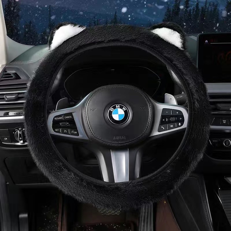 Καλύμμα τιμονιού από συνθετικό βελούδο με σχέδιο αυτιών, χειμερινό, κατάλληλο για όλα τα αυτοκίνητα, γλυκό στυλ (Υλικό: συνθετικό βελούδο; Εποχή: χειμώνας; Εγκατάσταση: καθολική; Στυλ: γλυκό)
