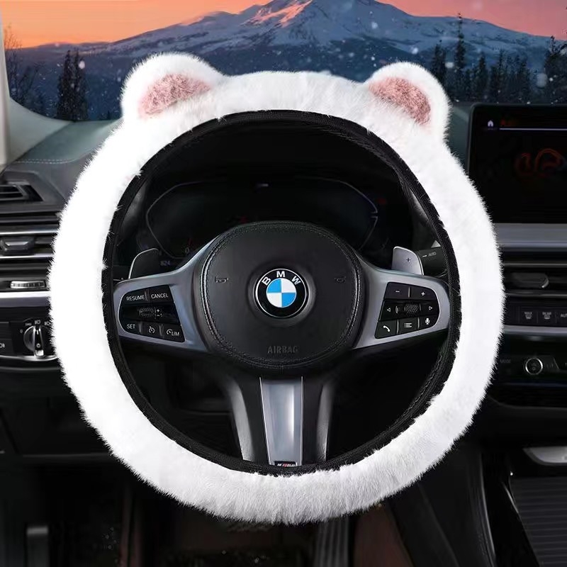 Καλύμμα τιμονιού από συνθετικό βελούδο με σχέδιο αυτιών, χειμερινό, κατάλληλο για όλα τα αυτοκίνητα, γλυκό στυλ (Υλικό: συνθετικό βελούδο; Εποχή: χειμώνας; Εγκατάσταση: καθολική; Στυλ: γλυκό)