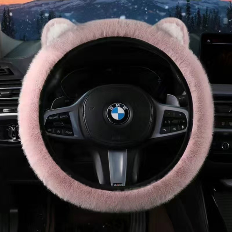 Καλύμμα τιμονιού από συνθετικό βελούδο με σχέδιο αυτιών, χειμερινό, κατάλληλο για όλα τα αυτοκίνητα, γλυκό στυλ (Υλικό: συνθετικό βελούδο; Εποχή: χειμώνας; Εγκατάσταση: καθολική; Στυλ: γλυκό)