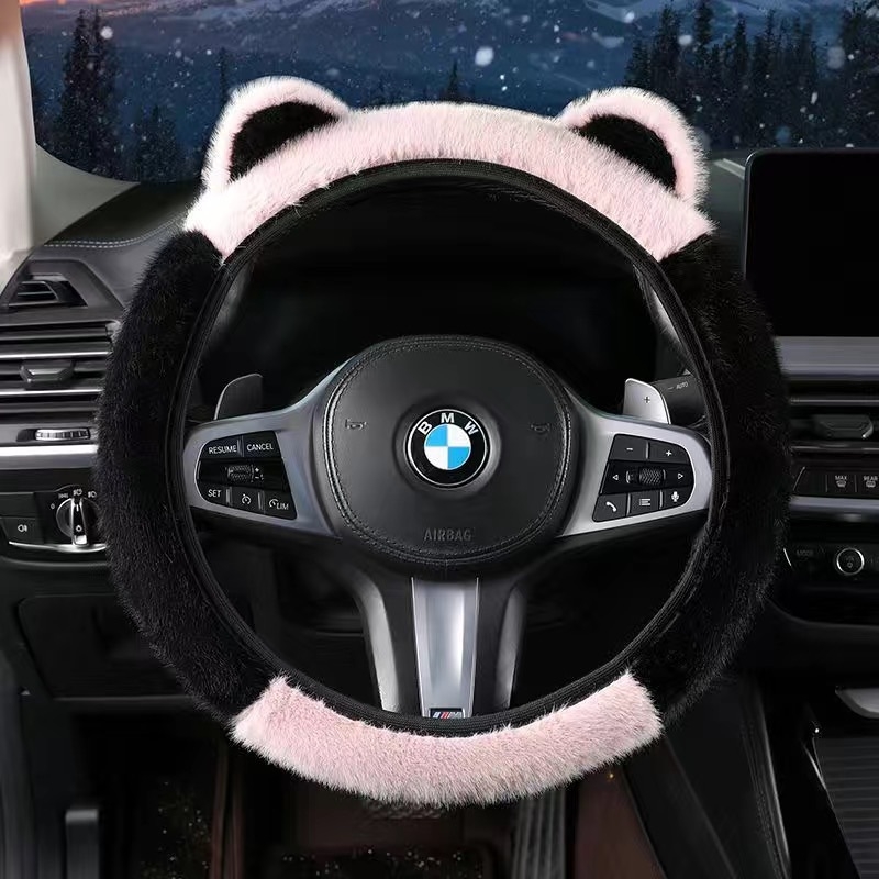 Καλύμμα τιμονιού από συνθετικό βελούδο με σχέδιο αυτιών, χειμερινό, κατάλληλο για όλα τα αυτοκίνητα, γλυκό στυλ (Υλικό: συνθετικό βελούδο; Εποχή: χειμώνας; Εγκατάσταση: καθολική; Στυλ: γλυκό)