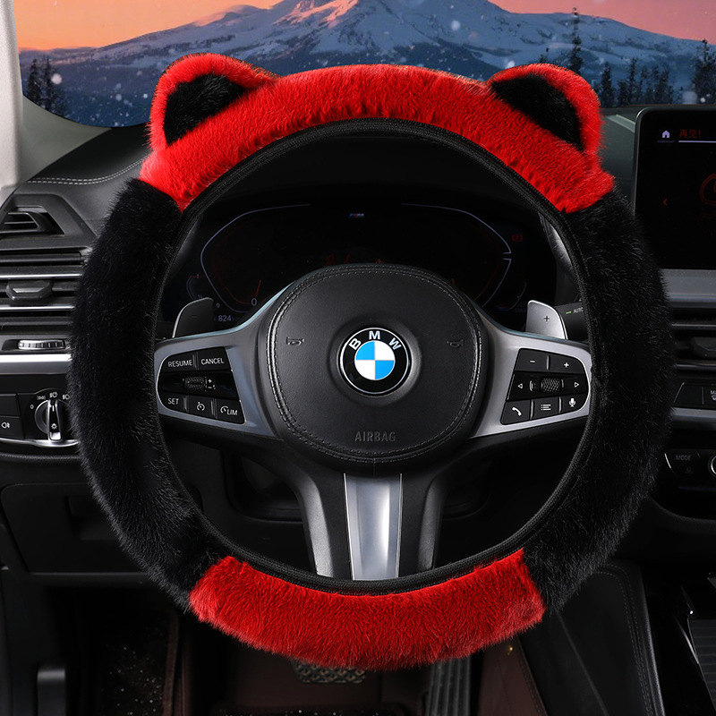 Καλύμμα τιμονιού από συνθετικό βελούδο με σχέδιο αυτιών, χειμερινό, κατάλληλο για όλα τα αυτοκίνητα, γλυκό στυλ (Υλικό: συνθετικό βελούδο; Εποχή: χειμώνας; Εγκατάσταση: καθολική; Στυλ: γλυκό)