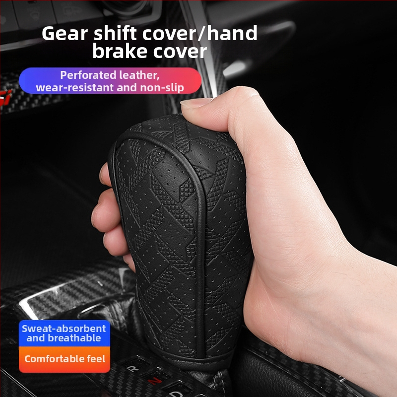 Kožený poťah radiacej páky pre auto, s vzorom houndstooth, univerzálna ochrana proti prachu