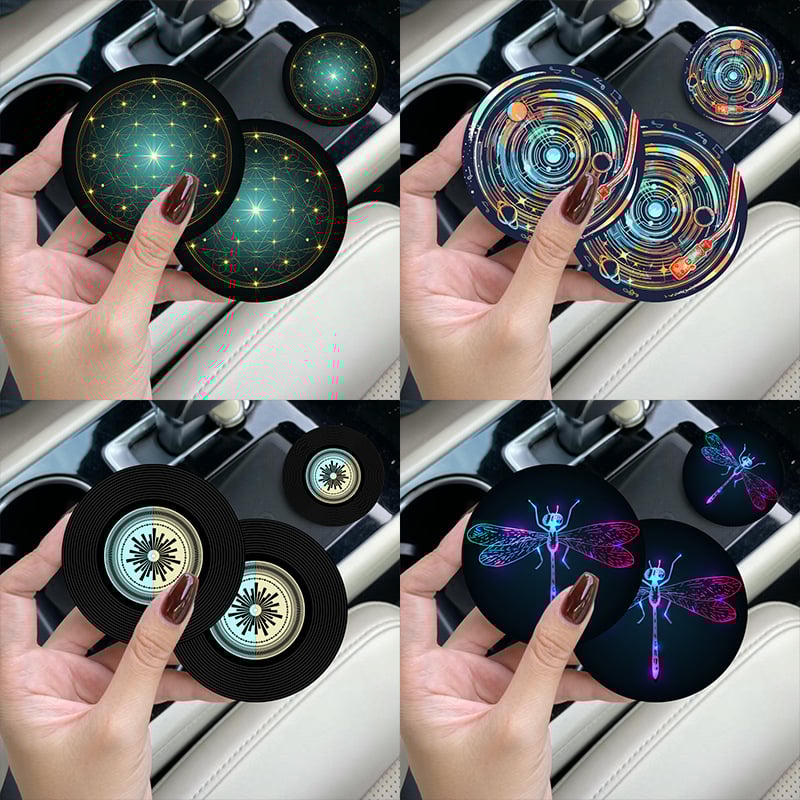 Automobilinis apskrito puodelio padėklas, PVC medžiaga, karikatūrų raštas, šilumos izoliacija, biologiškai suyrantis