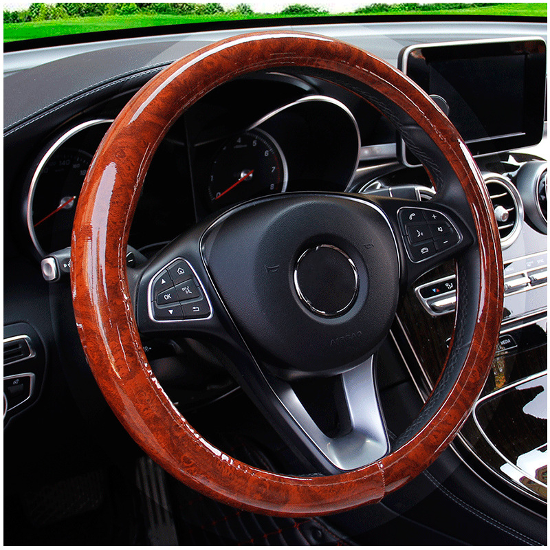 Κάλυμμα τιμονιού με υφή ανθρακονήματος και μοτίβο ξύλου ροδάκινου, συνθετικό δέρμα, αθλητικό στυλ, κατάλληλο για όλα τα οχήματα