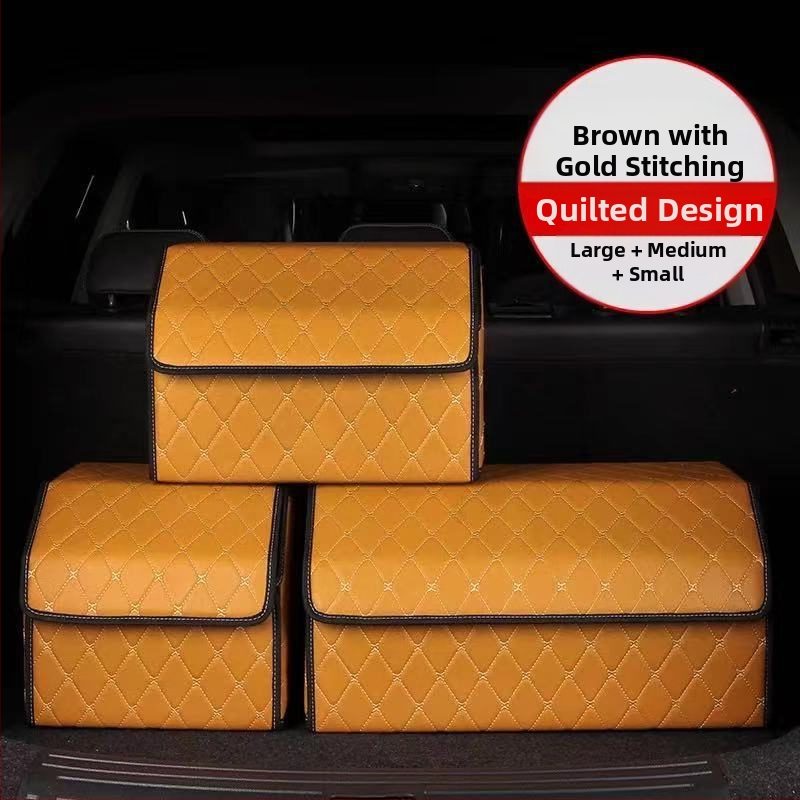 Органайзер за багажника на колата – кожена сгъваема кутия за съхранение с дръжка, водоустойчива и устойчива на натиск