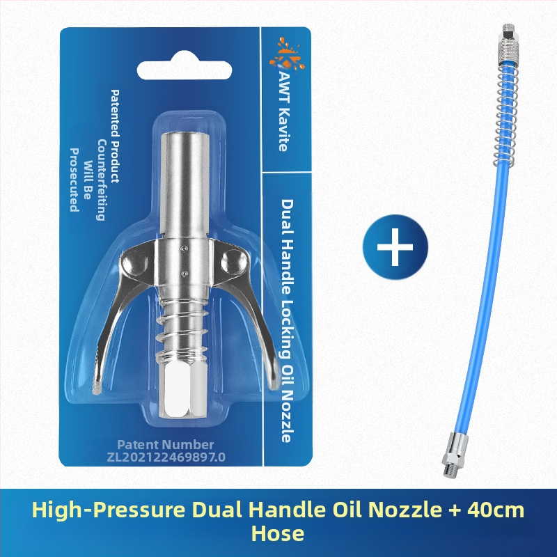 Vajas pisztoly fújófej zárócsíkkal és magasnyomású zsírzófejjel, modell 981, acél kivitel, működő nyomás 21, csőkapacitás 1, nettó tömeg 128 g