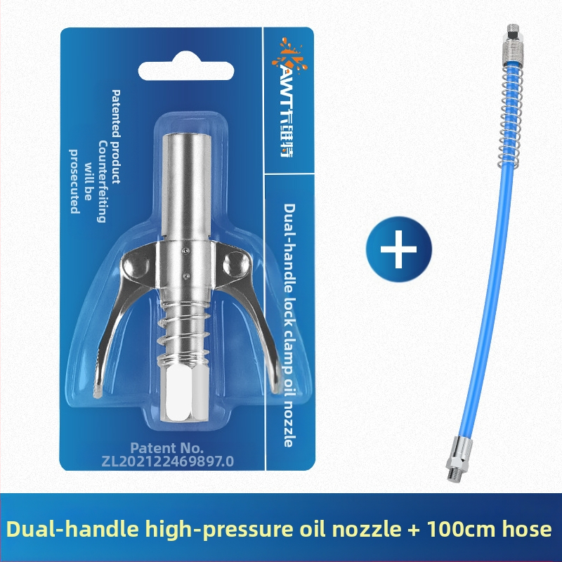 Vajas pisztoly fújófej zárócsíkkal és magasnyomású zsírzófejjel, modell 981, acél kivitel, működő nyomás 21, csőkapacitás 1, nettó tömeg 128 g