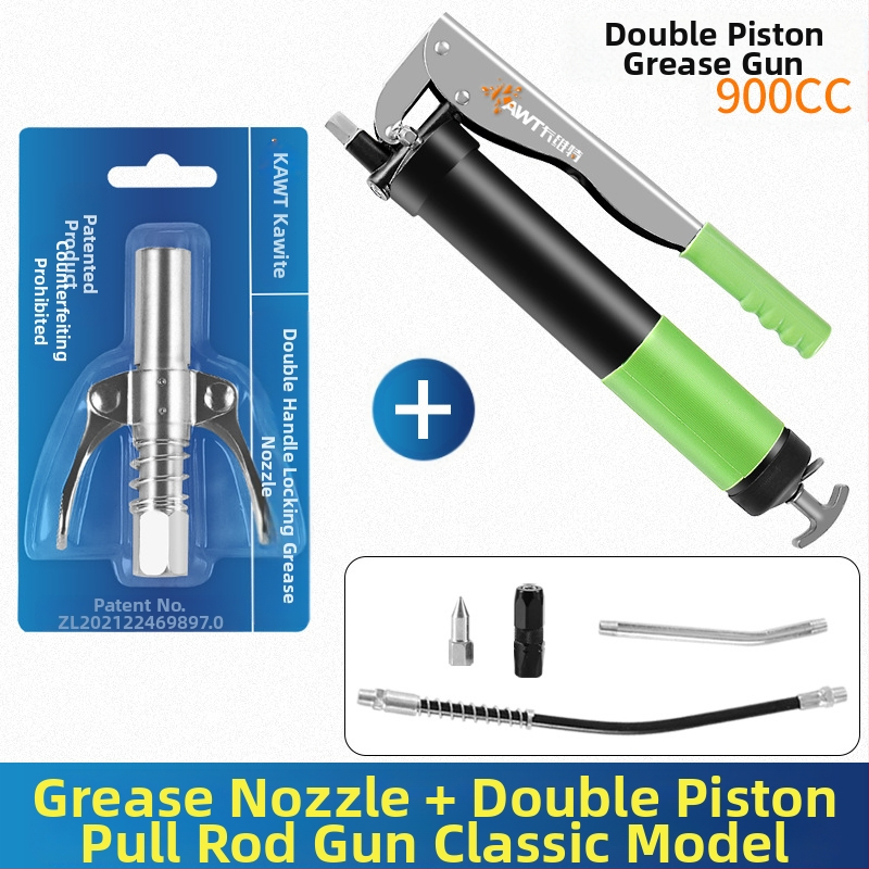 Vajas pisztoly fújófej zárócsíkkal és magasnyomású zsírzófejjel, modell 981, acél kivitel, működő nyomás 21, csőkapacitás 1, nettó tömeg 128 g