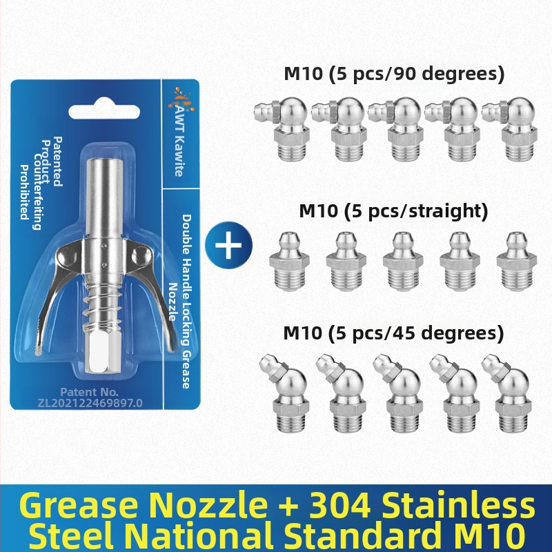 Vajas pisztoly fújófej zárócsíkkal és magasnyomású zsírzófejjel, modell 981, acél kivitel, működő nyomás 21, csőkapacitás 1, nettó tömeg 128 g